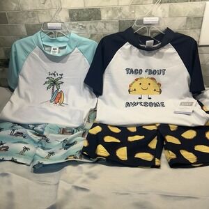 2 Hudson Baby 5t 2 Piece Short Sleeve Rash Guard Sets Swim Surf/taco UPF 50+ NEW